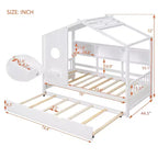 Twin Size House Bed with Trundle and Storage Shelf for Kids, White
