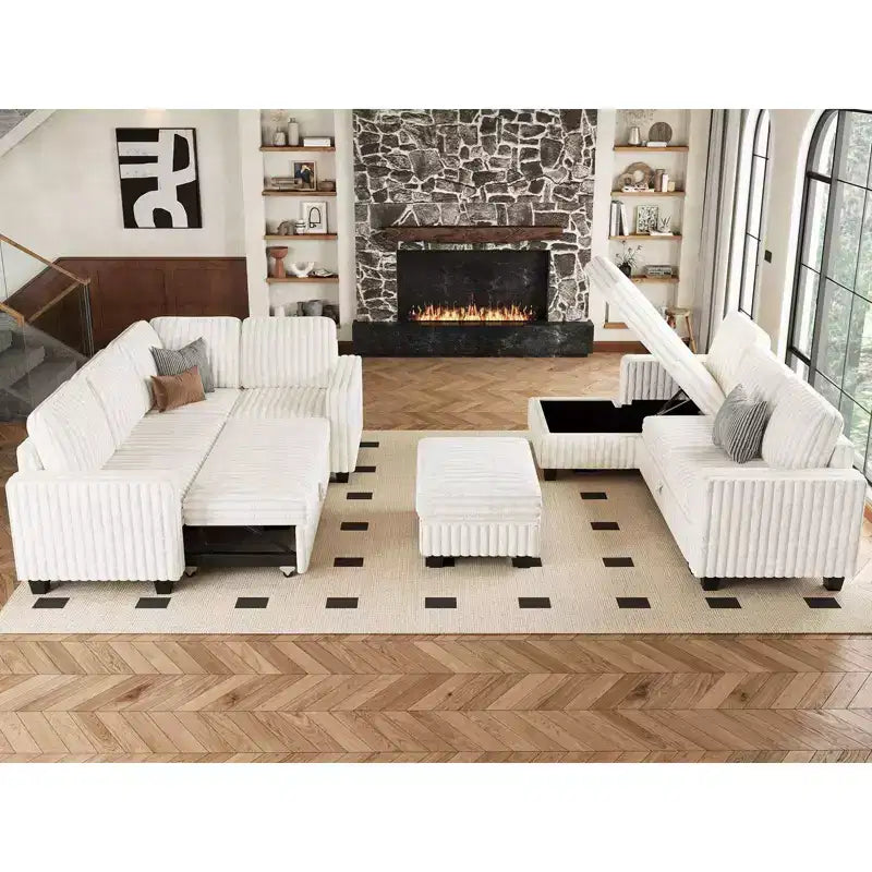 Belffin Corduroy Fabric Ottoman with Storage Ottoman for Modular Sectional Couch