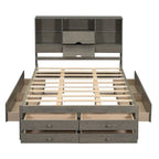 Gray Queen Size Modern Wooden Bed with Storage Headboard and 8 Drawers