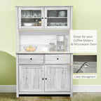 Glass Doors Kitchen Buffet with Hutch and Drawers - N/A