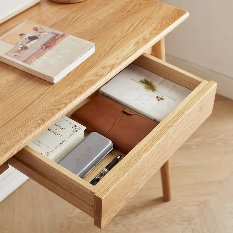 Solid Wood Study Computer Desk with Drawer for Primary Living Space