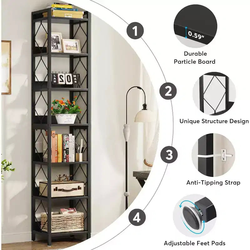 Tribesigns 78.7 Narrow Bookshelf, 7-Tier Freestanding Book Display Rack Case