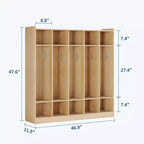 5-Section Classroom Coat Locker with 10 Cubbies, Cubby Storage Organizer with 10 Hooks for Home, School, Nursery, Kindergarten