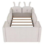 Whisen Twin Platform Bed, Kids Floor Upholstered Bed Frame with Rabbit Cushion, Removable Side Rails