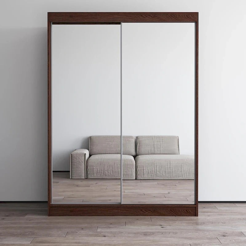 Mirrored 2-Door Wardrobe Armoire with High-Gloss Finish | 47 or 59 Wide