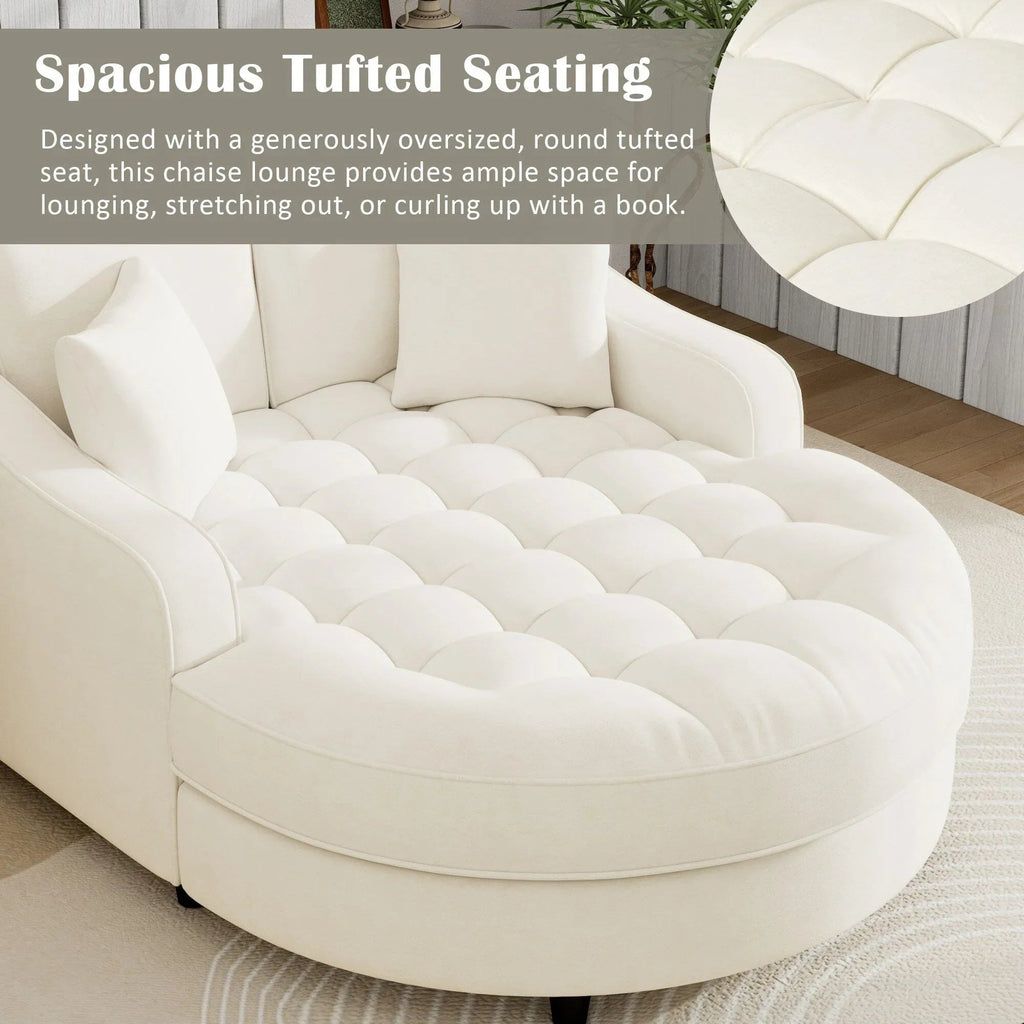 Chenille Chaise Lounge Sofa Bed, Upholstered Sofa Couch with Tufted Backrest and 2 Detachable Pillows for Living Room