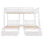 Full Over Twin & Twin Bunk Bed for 3, Wooden Triple Bunk Bed with 2 Storage Drawers, can be Divided into 3 Separate Beds