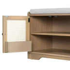 Whisen Rustic Wood Storage Bench, Entryway Shoe Bench with Removable Cushion, Adjustable Shelves