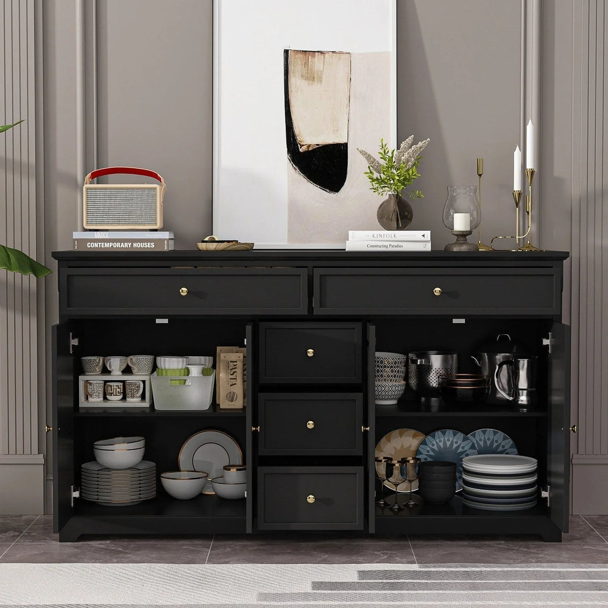 59.1Sideboard Buffet White Mid-Century Modern Contemporary Lacquered