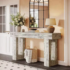 63 Farmhouse Console Table, Rectangular Wooden Accent Table in Distressed White for Entrance, Hallway & Living Room.