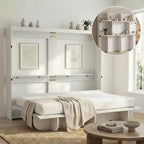 2-in-1 Invisible Murphy Bed with Shelf Storage, Queen Size, Natural Wood (Mattress Not Included)