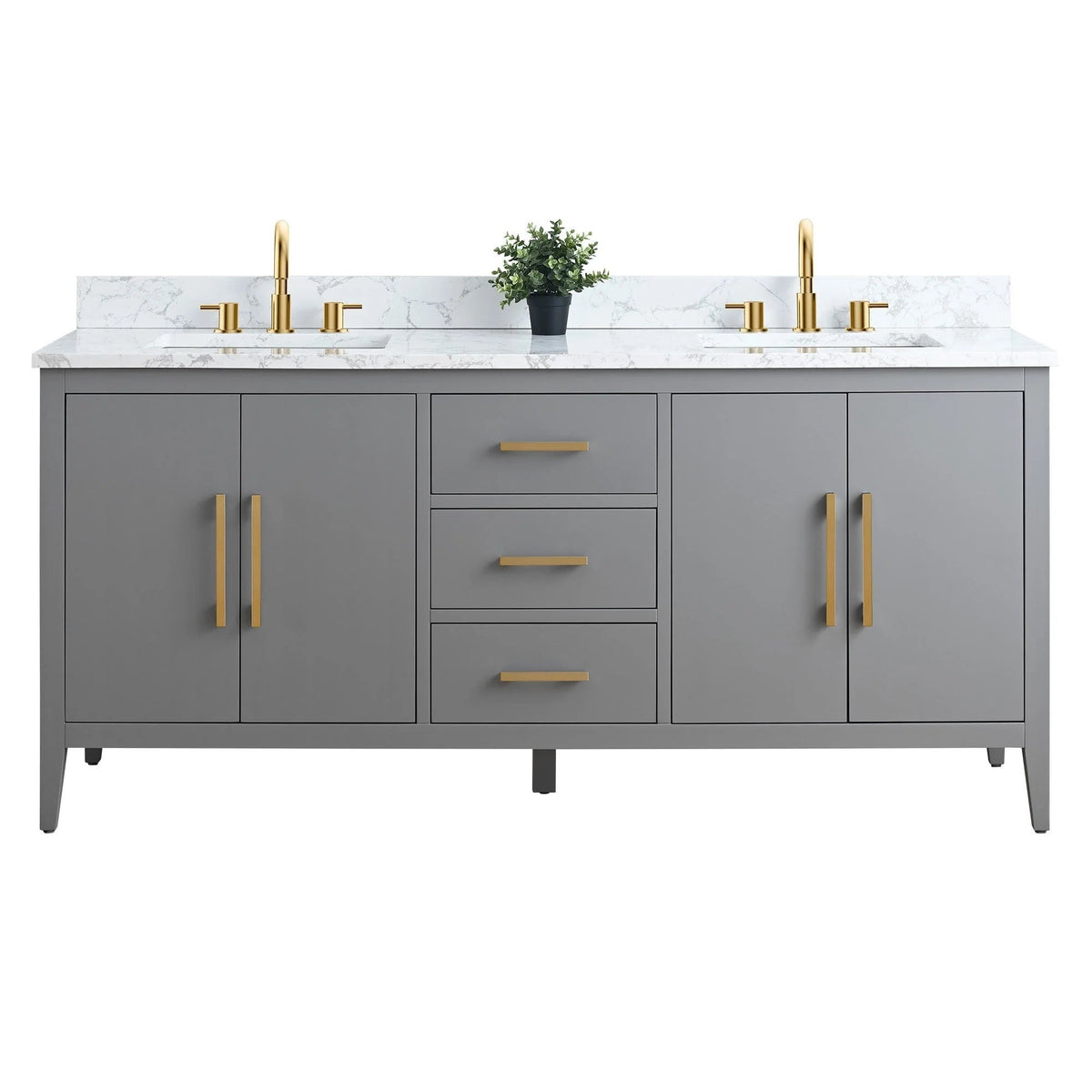 Vanity Art 72 Double Sink Bathroom Vanity Cabinet with Engineered Marble Top