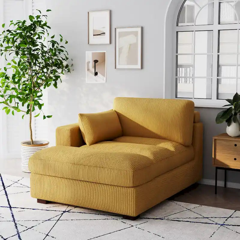 Oversize Corduroy Chaise Lounge Modular Sectional Sofa with Pillow