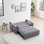 Velvet Convertible 55 2-Seater Sleeper Sofa with Pull-Out Bed, Adjustable Recline, Side Pockets, and Phone Holder