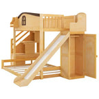 Twin over Full Bunk Bed with Slide, Shelves, Storage Staircase and Wardrobe for Kids Room