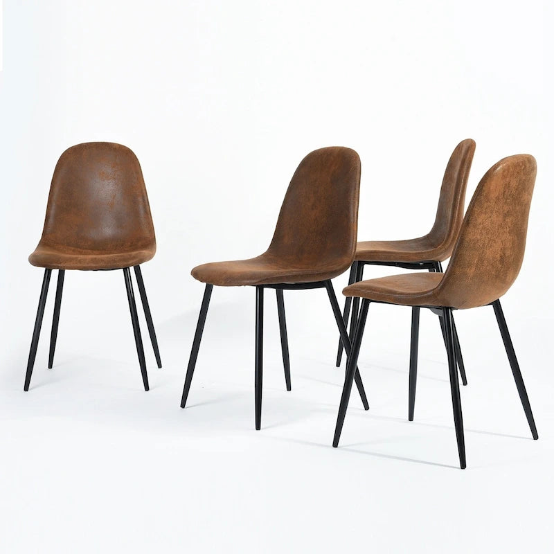Dining Chair Set of 4 Suede Fabric Side Seating with Black Metal Legs