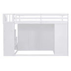 Teddy Fleece Full Size Loft Bed with Storage Shelf and Drawers, Wooden High Loft Bed with Versatile Desk for Bedroom