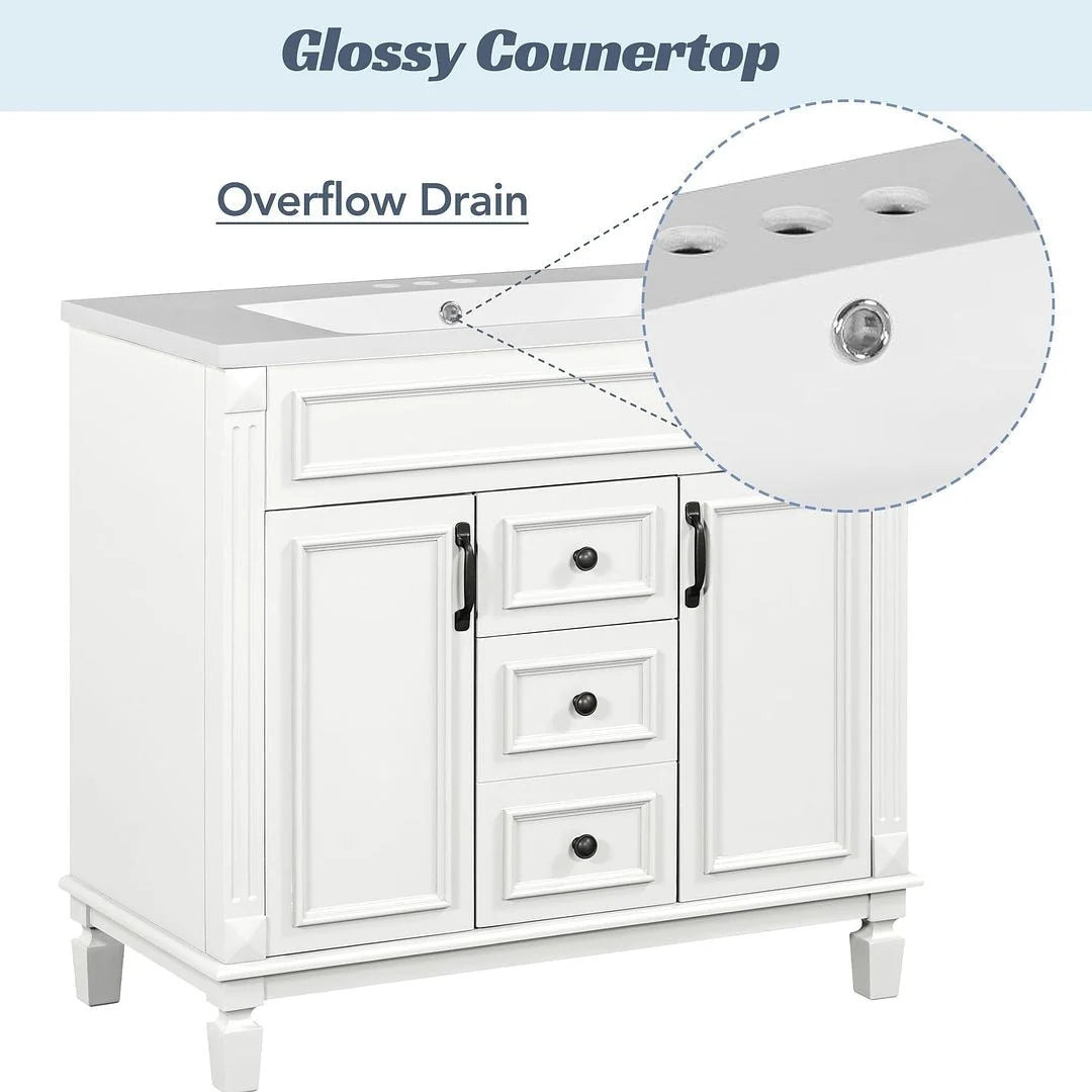 36 Modern Bathroom Vanity with Top Sink and Mirror Cabinet,2 Doors and 2 Drawers