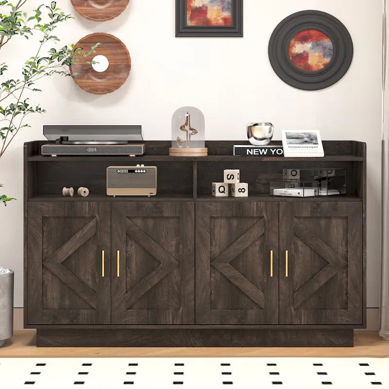 Dresser Cabinet,Buffet Sideboard Storage Cabinet,Buffet Server Console Tablestorge Cabinetsolid,Shaped Door Panels,Metal Handle