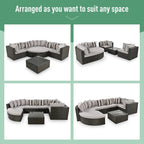Modern 7-Piece Outdoor Wicker Sofa Set with Coffee Table, Cushions, and Striped Pillows, Suitable for Patio, Garden, Deck