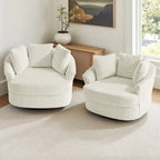 DREAMSIDEA 2 Set Recessed Arm Slipcovered Swivel Barrel Chair
