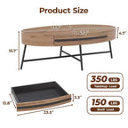 Oval Coffee Table with Drawer Mid-Century Modern Center Table 47.2 Wooden Coffee Table with Storage and Cross Metal Legs Curved Design