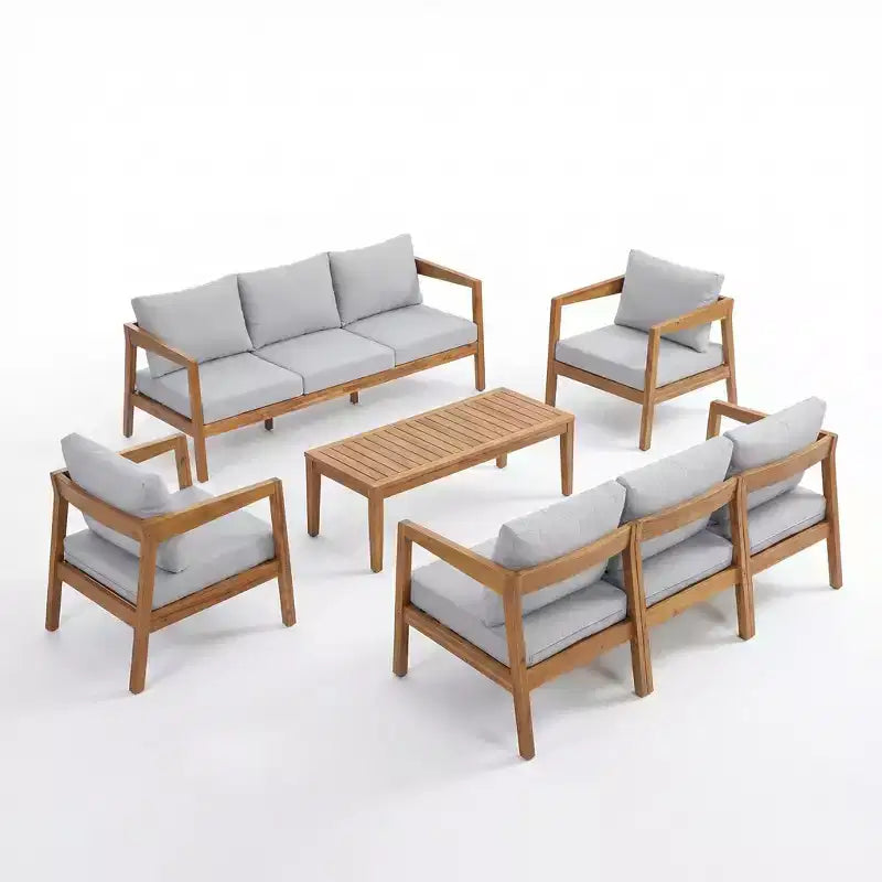 ModernLuxe 4/5-Piece Acacia Wood Patio Furniture Sofa Set, Outdoor Conversation Set with Coffee Table for Porch/Garden/Balcony