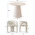 Small Dining Table Set for 2, Beige Upholstered Chairs, Round Pedestal Dining Table, Compact Modern Kitchen Furniture-Panipeachy