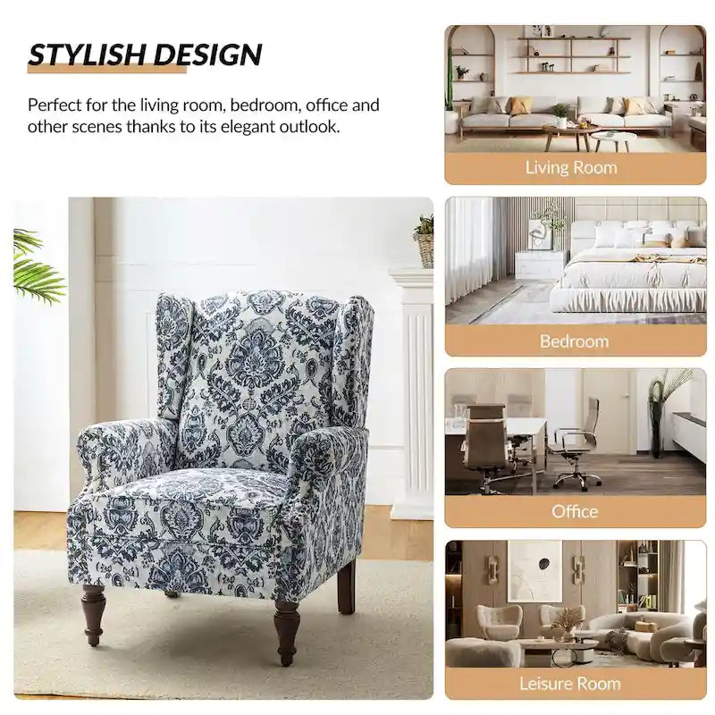 Gott Traditional Wingback Armchair with Solid Wood Legs by HULALA HOME
