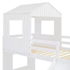 Luxystar Twin Over Full Wood Bunk Bed with Playhouse, Slide and Guardrails