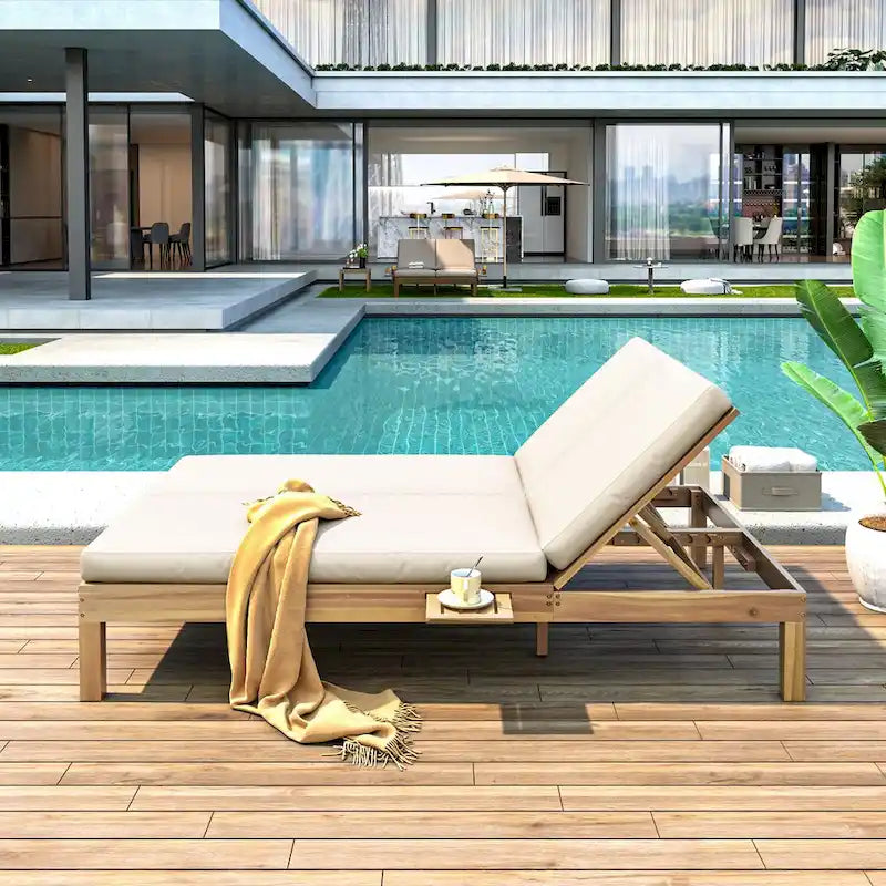 5-Position Adjustable 2 Chaise Lounge,Folding Trays for Poolside,Patio