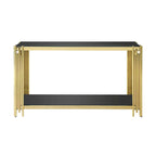 Narrow 2-tier Console Table with Gold Finished Metal Frame and Tempered Glass Top