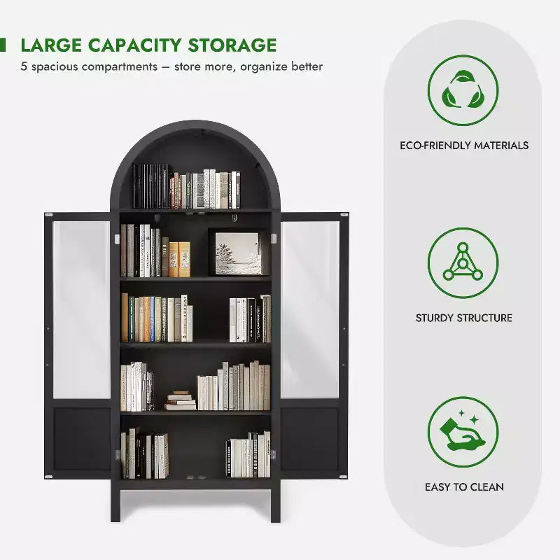 71 Tall Arched Storage Cabinet with 2 Acrylic Doors and Shelves for Living Room