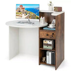 Costway Front Reception Counter Desk Checkout Office Desk with Open Shelf & Lockable Drawer White/Brown/Black