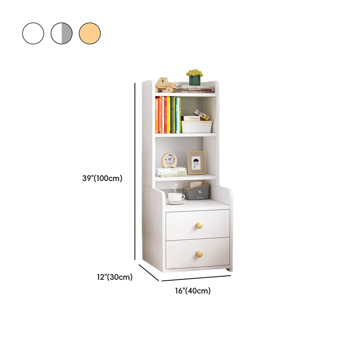 Modern Tall Wood Spacious Shelves 2-Drawer Nightstand