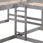 L Shaped Bunk Bed for 4 Kids, Quad Bunk Bed with Slide Full and Twin Wood Bunk Frame for Bedroom Dorm