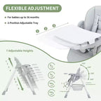 Foldable High Chair for Babies&Toddlers,PU Leather Highchair with Adjustable Backrest,Seat Height,Removable Tray,5-Point Safety Harness&Locking Wheels