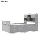 Twin/Full Size Captain Platform Bed with 4 Drawers and Storage Shelves, Solid Wood Bed Frame with Storage Bookcase Headboard