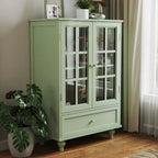 Storage Cabinets, Wooden Floor Cabinet with 1 Drawer and 2 Glass Doors, Farmhouse Sideboard Buffet Cabinet with Storage for Living Room