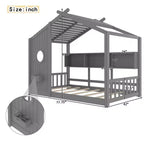 Twin Size Floor House Bed, Kids Montessori Playhouse Bed with Storage Shelf and Roof Design