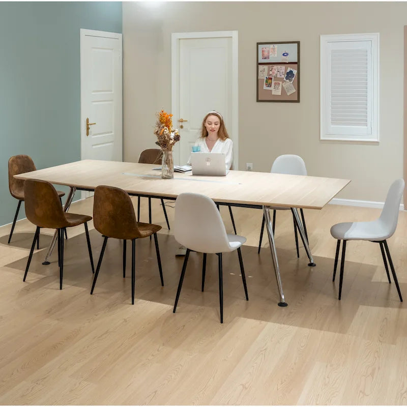 Dining Chair Set of 4 Suede Fabric Side Seating with Black Metal Legs