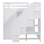 Teddy Fleece Full Size Loft Bed with Storage Shelf and Drawers, Wooden High Loft Bed with Versatile Desk for Bedroom
