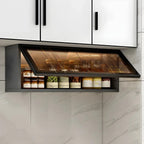 Grey Metal Floating Mounted Glass Kitchen China Cabinet