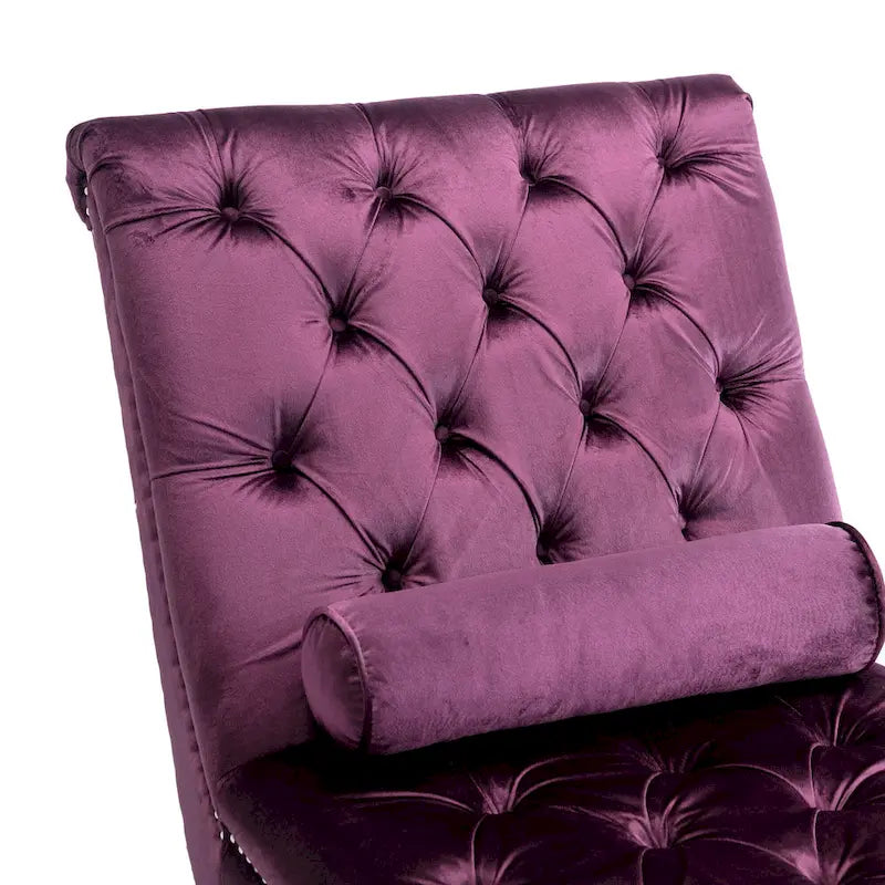 Purple Upholstered Tufted Chaise Lounge Chair with Pillow and Acrylic Legs