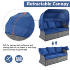 Outdoor Gray Wicker Daybed with Cushions and Retractable Canopy