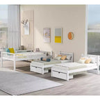 Full Over Twin & Twin Bunk Bed for 3, Wooden Triple Bunk Bed with 2 Storage Drawers, can be Divided into 3 Separate Beds