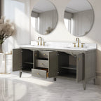 Vanity Art 72 Double Sink Bathroom Vanity Cabinet with Engineered Marble Top
