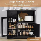 Kitchen Microwave Cabinets with Storage,with 3 Doors,1 Drawer and Adjustable Shelves, Pantry Storage Cabinet