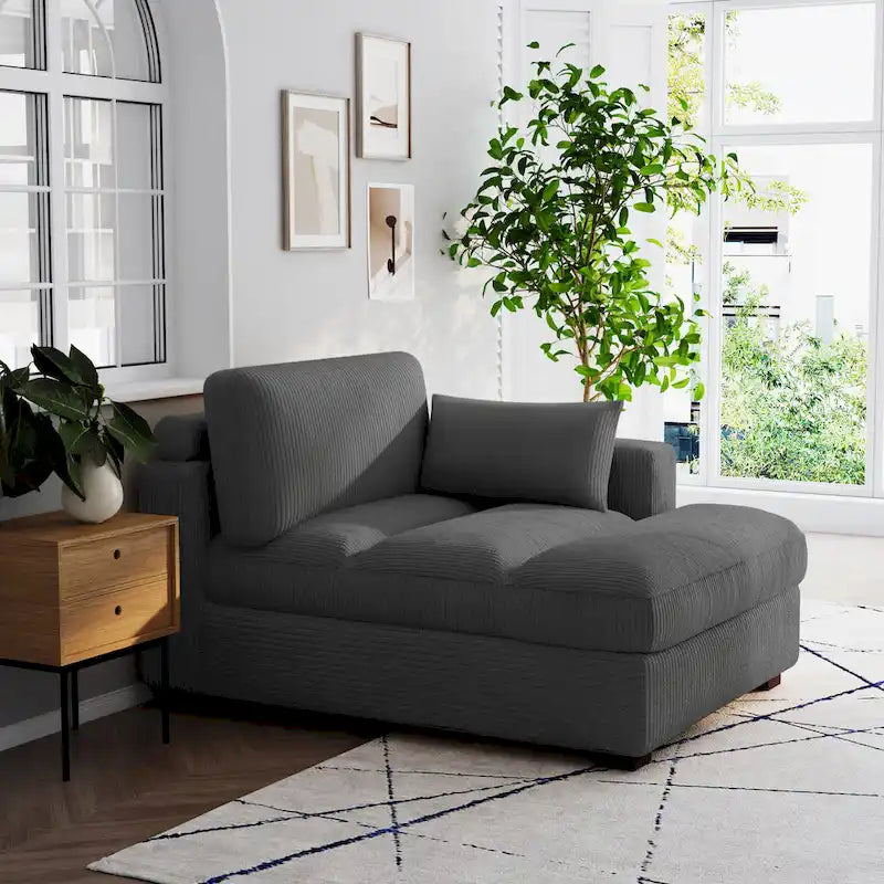 Oversize Corduroy Chaise Lounge Modular Sectional Sofa with Pillow