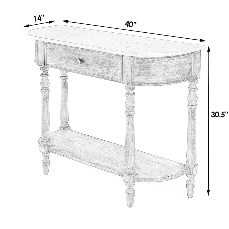 Marble Top Console Table ¨C Light Brown / Grey / Washed Black, Demilune, 1-Person Assembly